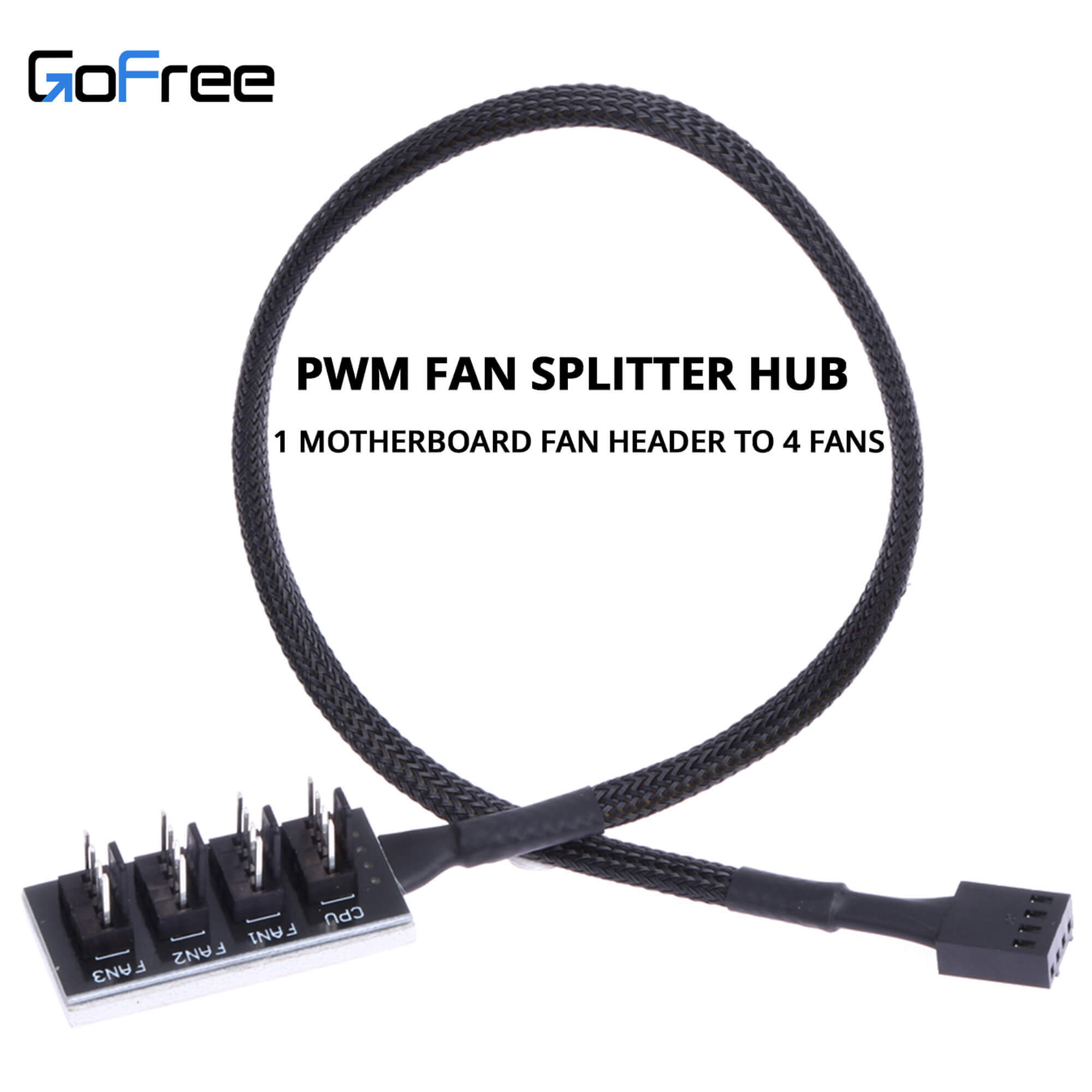 GoFree PC PWM Fan Splitter Y Cable Adapter 1 to 4 [1 Motherboard Fan Header To 4 Fans] [Nylon Braided] (38cm / 1 to 4) |
